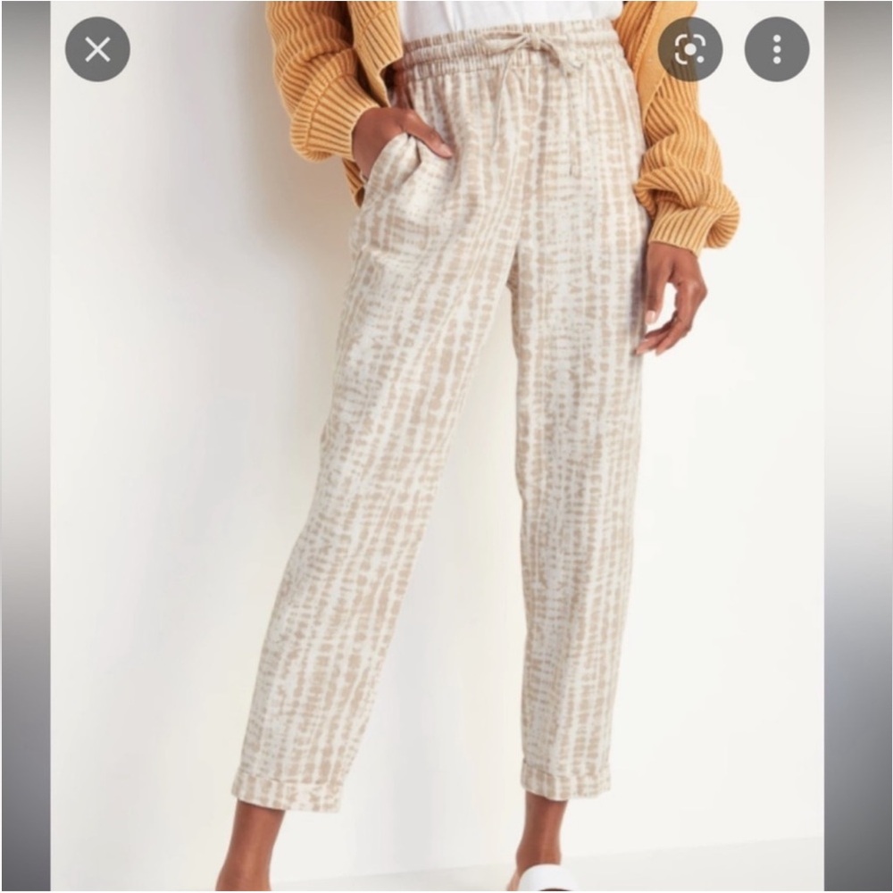 Old Navy Womens Neutral Beige Linen Drawstring Pants Stripes -NWOT XL